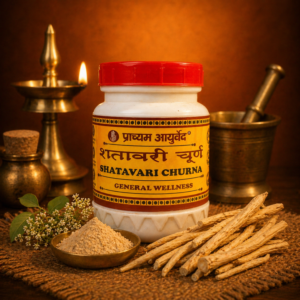 Shatavari Churna supplement formulation texture and ingredients closeup