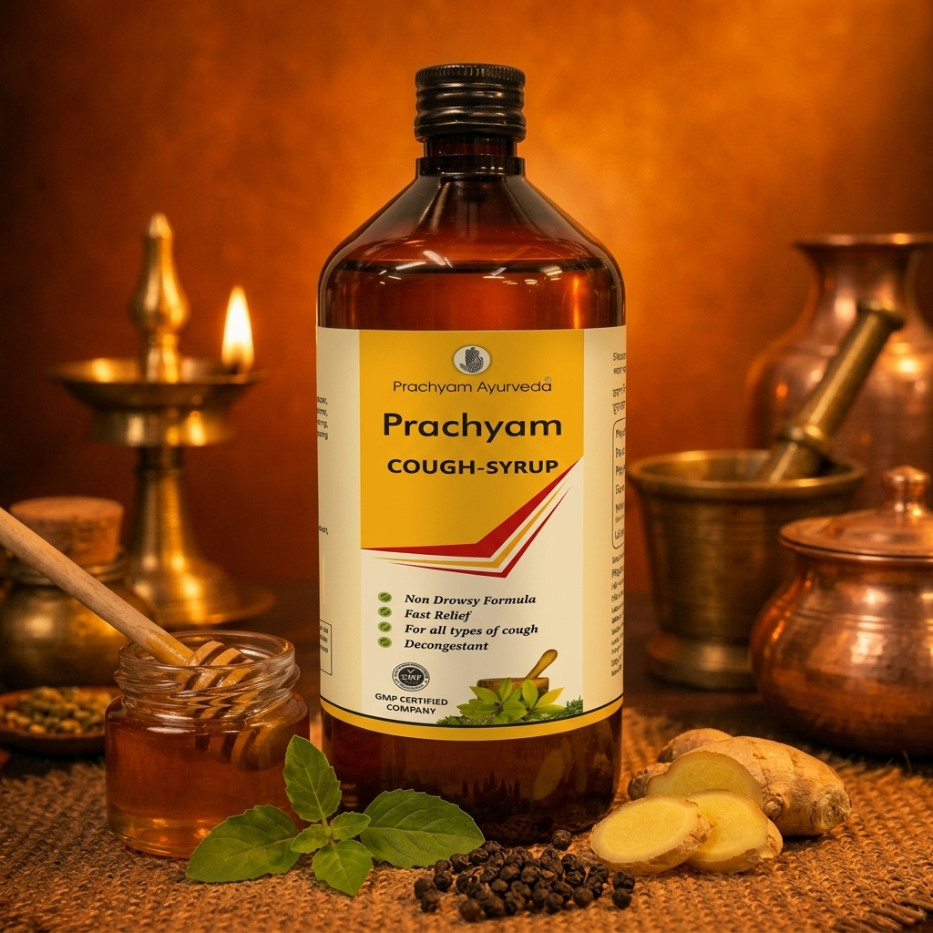 Prachyam Cough Syrup supplement formulation texture and ingredients closeup