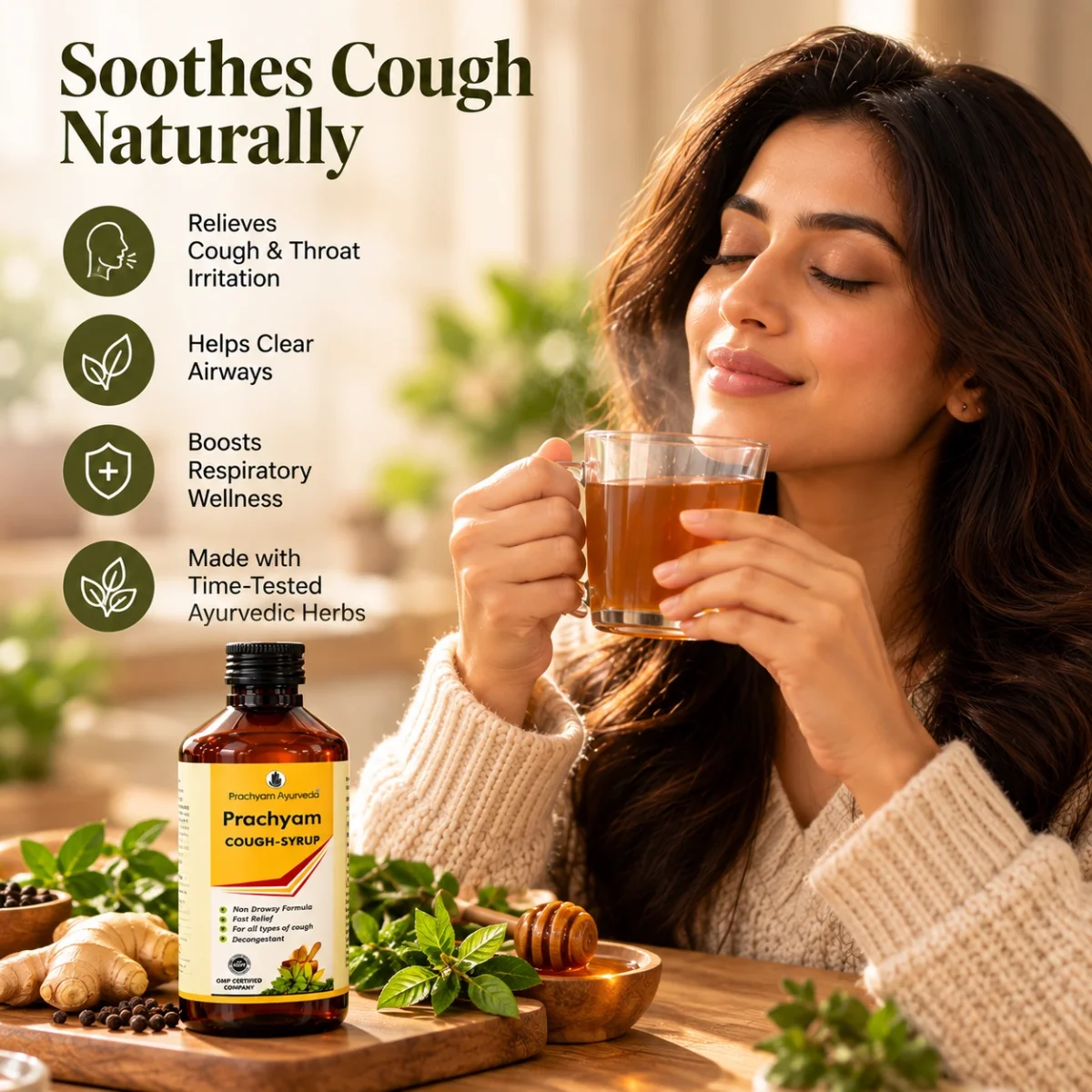 Herbal Ayurvedic cough syrup for throat irritation and cough